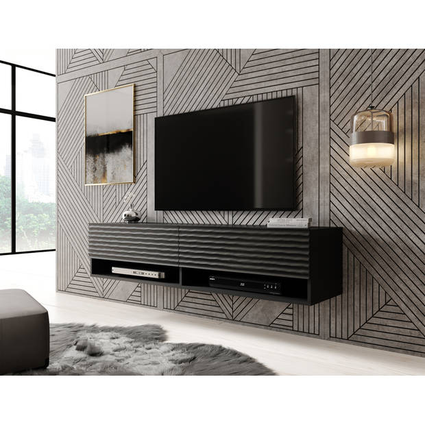 Meubella TV-Meubel Asino - Wave - Mat zwart - 140 cm