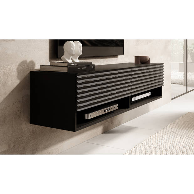 Meubella TV-Meubel Asino - Wave - Mat zwart - 140 cm