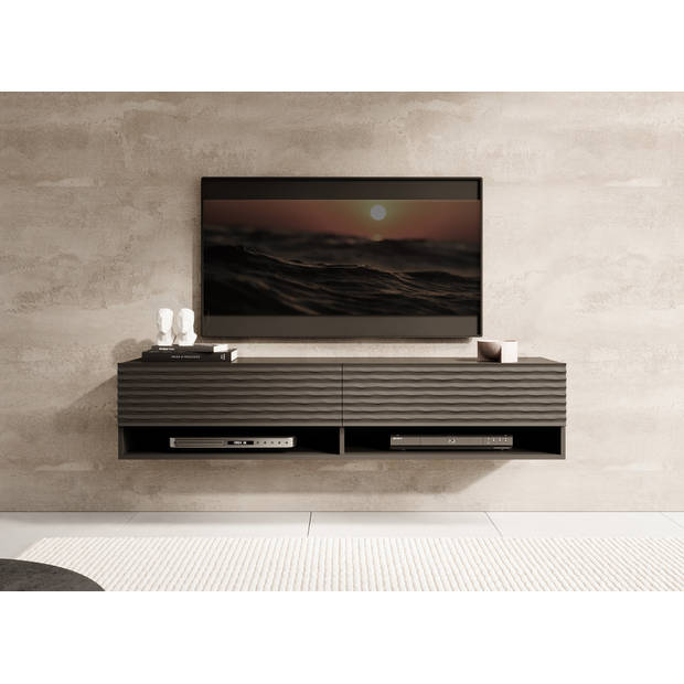 Meubella TV-Meubel Asino - Wave - Mat zwart - 140 cm