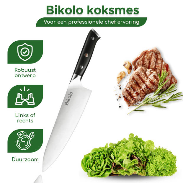 Bikolo® - Mes - Koksmes - Koksmessen - Keukenmes - Koksmes Set - Chef Mes - Inclusief Messenslijper