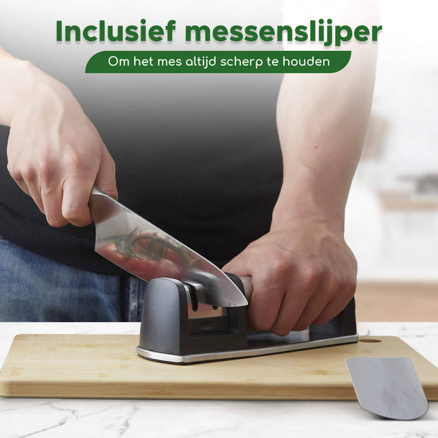 Bikolo® - Mes - Koksmes - Koksmessen - Keukenmes - Koksmes Set - Chef Mes - Inclusief Messenslijper