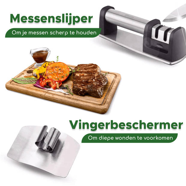 Bikolo® - Mes - Koksmes - Koksmessen - Keukenmes - Koksmes Set - Chef Mes - Inclusief Messenslijper