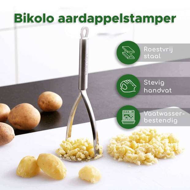 Bikolo® - Pureestamper - Stamper Aardappel - Aardappelstamper - Stamppotstamper - Stamper - RVS