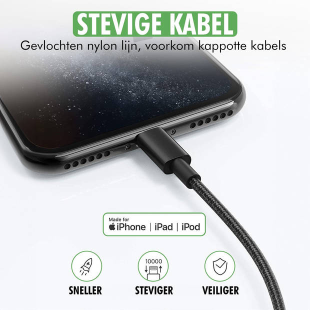Travelhawk USB-A naar lightning Kabel - Oplaadkabel iPhone - Oplader iphone - Fastcharging - 2 Meter - 2 Stuks - Zwart