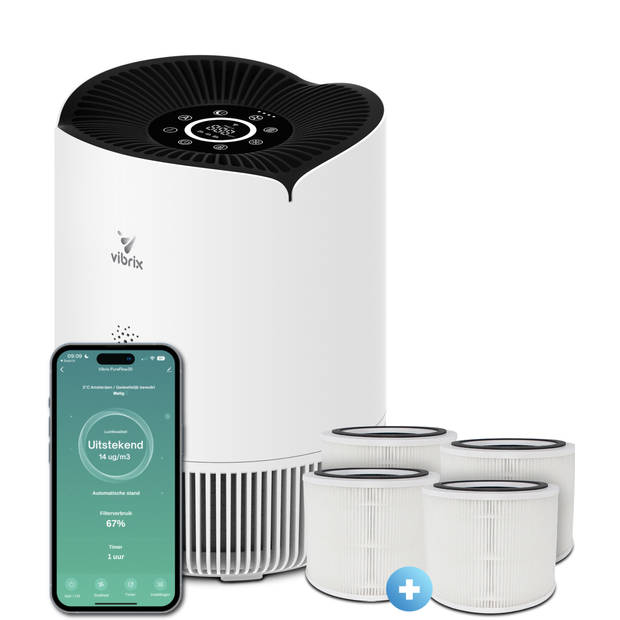 Vibrix Luchtreiniger Slaapkamer - 30m2 - 3X HEPA Filter - Ionisator - Luchtfilter - Air Purifier - PureFlow30