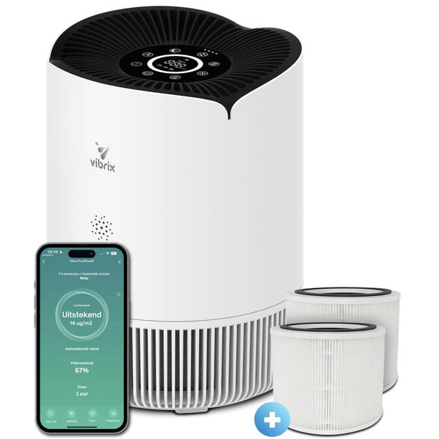 Vibrix Luchtreiniger Slaapkamer - 30m2 - 2X HEPA Filter - Ionisator - Luchtfilter - Air Purifier - PureFlow30