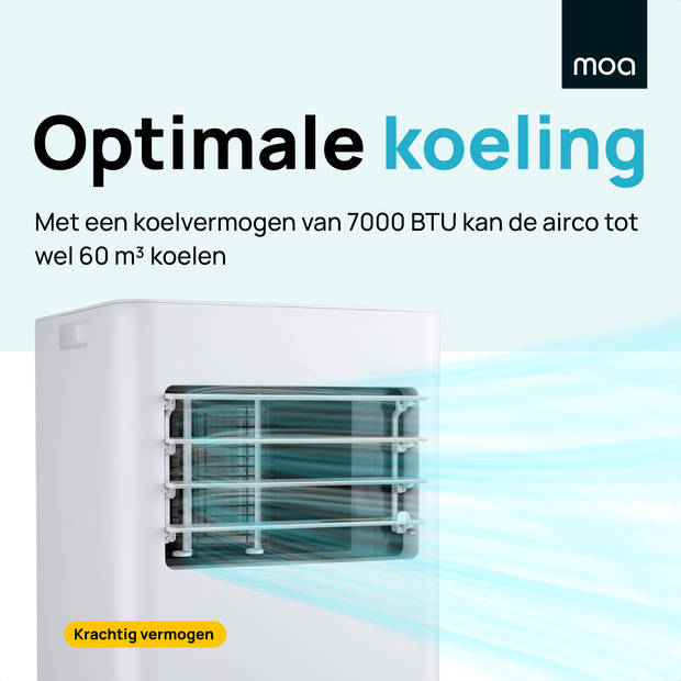 MOA Mobiele Airco - 7.000 BTU - 3-in-1 - Airconditioning met Raamafdichtingskits - Ontvochtigingsfunctie - Slaapkamer -