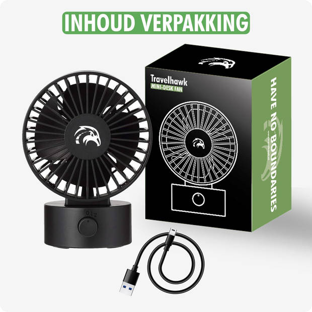 Travelhawk Mini USB Ventilator - Tafelventilator - Mini Fan - Klein, Stil en Geruisloos - Dual Motoren - Kantelbaar - 2