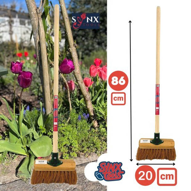 Synx Tools Junior Kinderbezem Cocos set 3 delig - Met houten Steel 86 cm