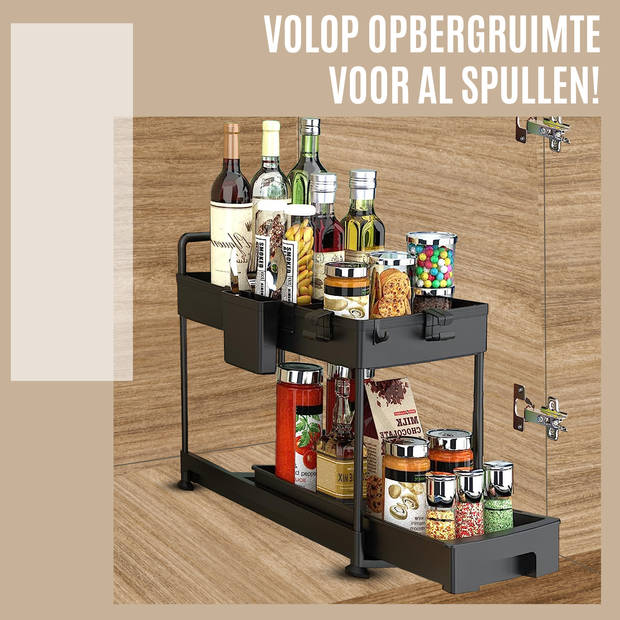 Coopley Gootsteenkast Organizer Premium Keukenrek Badkamer Organizer Uitschuifbaar Zwart