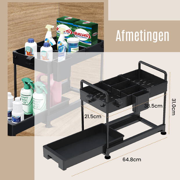 Coopley Gootsteenkast Organizer Premium Keukenrek Badkamer Organizer Uitschuifbaar Zwart