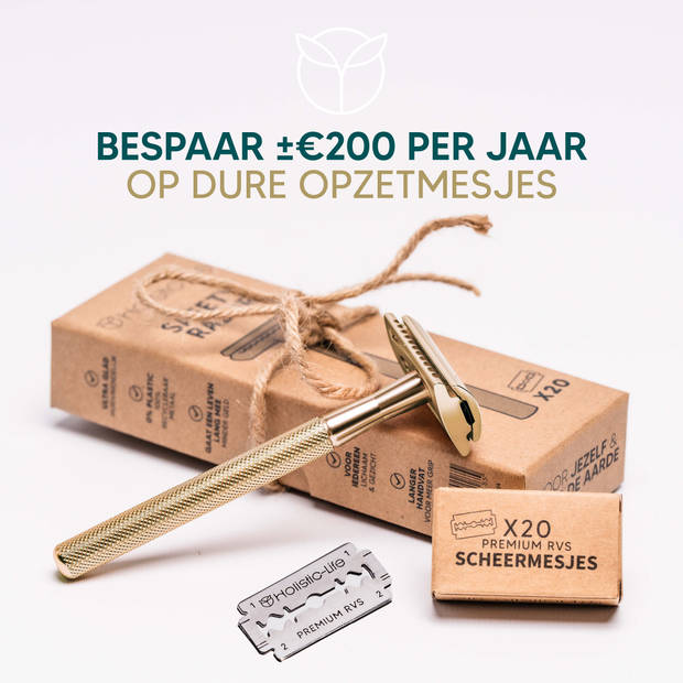 Safety Razor + 20 RVS Scheermesjes – Vrouw & Mannen – Scheren – Zero Waste Scheermes Blades – Duurzaam Cadeau