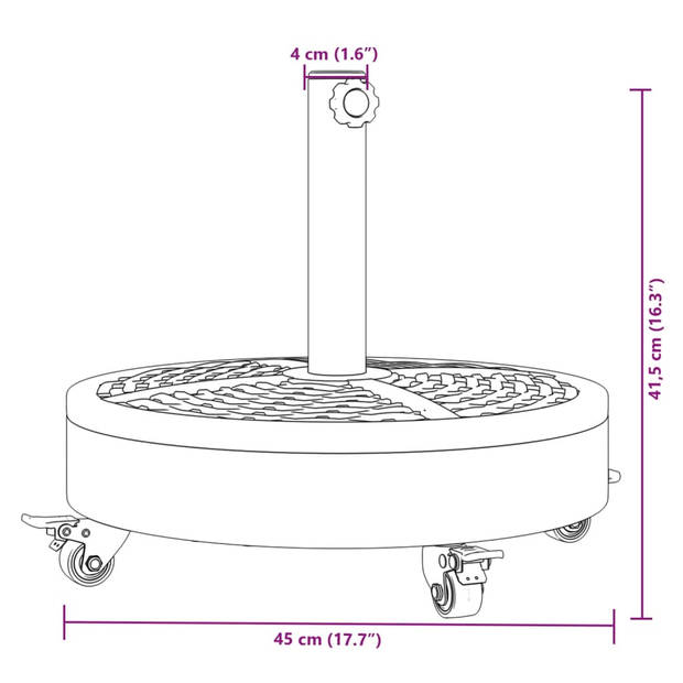 vidaXL Parasolvoet met wielen voor stok van Ø38 / 48 mm 27 kg rond