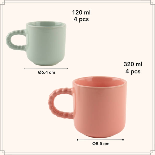 OTIX Koffie Kopjes - Espressokopjes - Koffiekopjes - Set van 8 - Koffietassen - 120 ml - 320 ml - Aardewerk