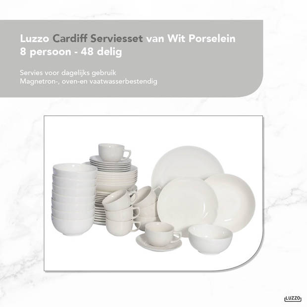 Luzzo® Cardiff Serviesset 8 persoons - 48 delig - Wit Porselein