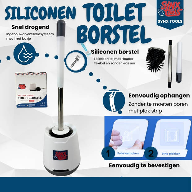 Synx Tools Toiletborstel wit ophangbaar - WC Borstel - Toiletborstel siliconen - Antibacterieel - siliconen wc borstel