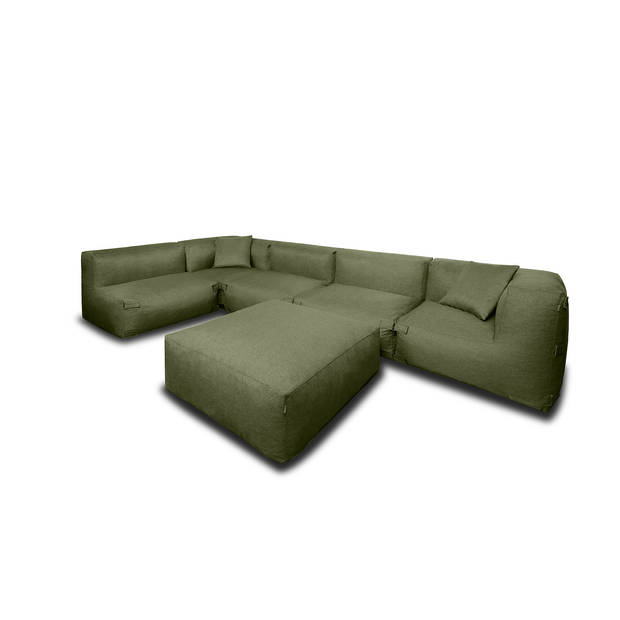 Feel Furniture - Binnen & Buiten bank - Odin - 5 Persoonsbank - Groen - Met Hocker