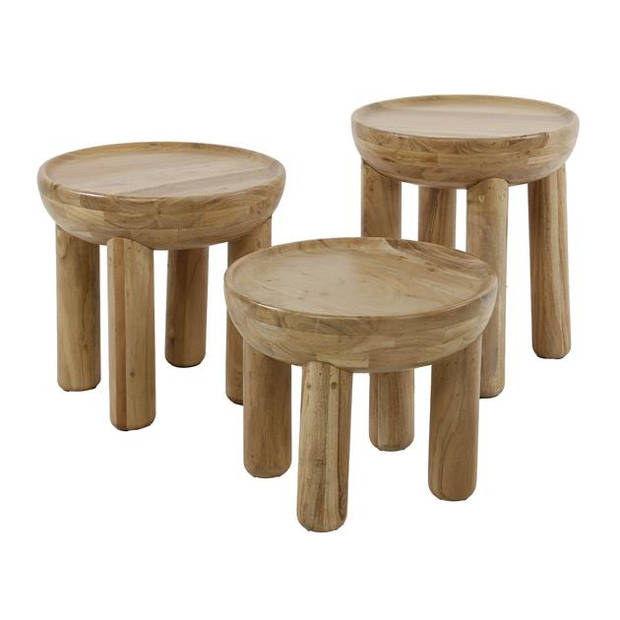 Hoyz Collection - Salontafel Massief Rond - Massief Acacia Naturel - Set van 3