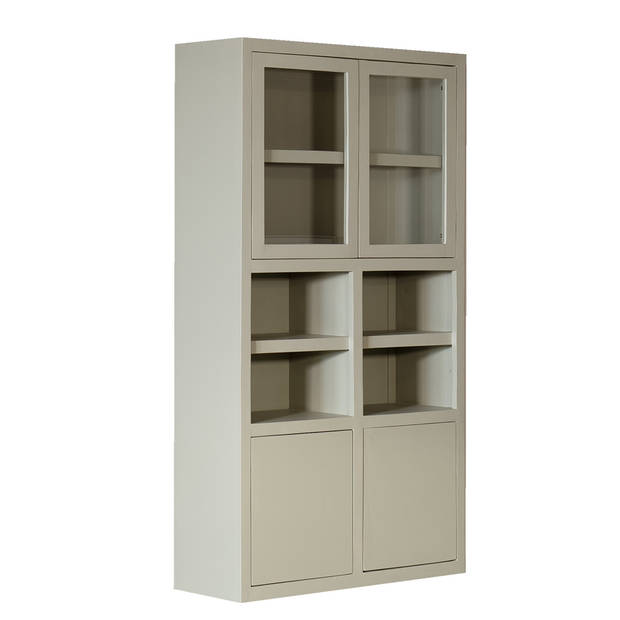 Giga Meubel - Wandkast Beige Mangohout - Glazen Deuren - 120x45x220cm - Xander