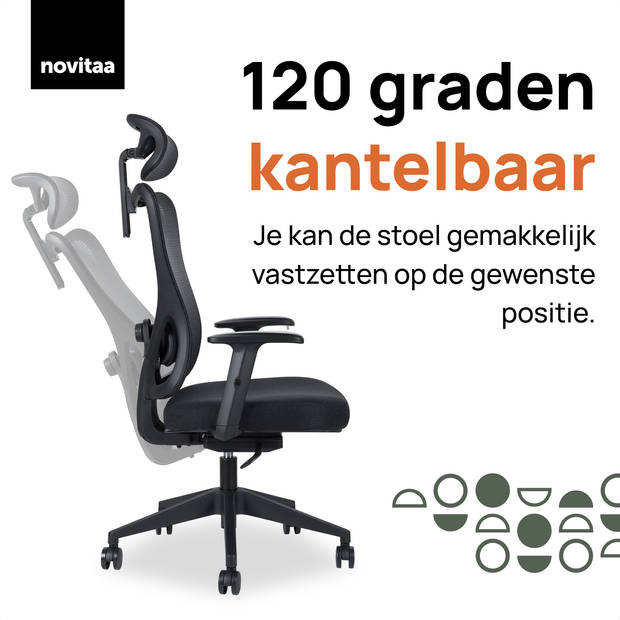 Novitaa Ergonomische Bureaustoel - Voor Volwassenen - Office Chair - Verstelbaar - Hoofdsteun - Extra Brede Zitting