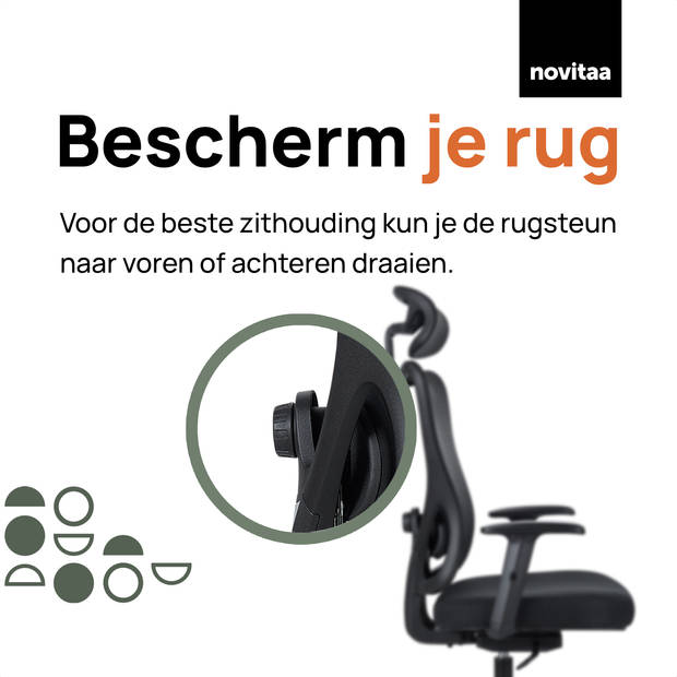 Novitaa Ergonomische Bureaustoel - Voor Volwassenen - Office Chair - Verstelbaar - Hoofdsteun - Extra Brede Zitting