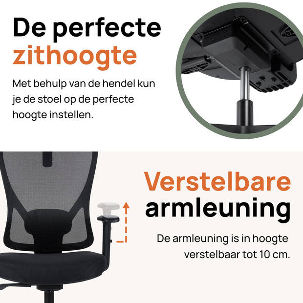 Novitaa Ergonomische Bureaustoel - Voor Volwassenen - Office Chair - Verstelbaar - Hoofdsteun - Extra Brede Zitting