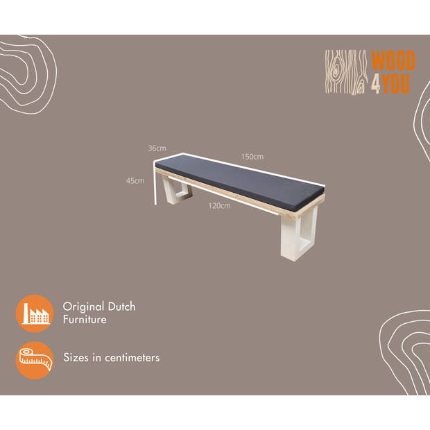 Wood4you - Tuinbank - steigerhout - incl kussen 150 cm parkbank - zitbank - bank - tuinbank hout