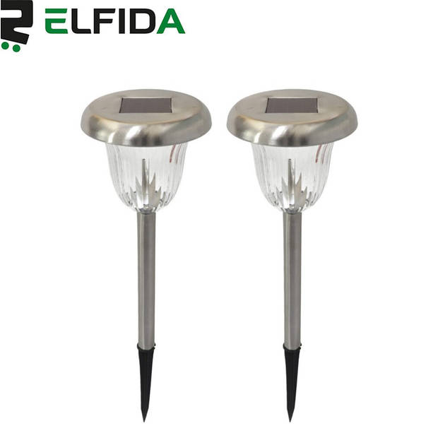 Elfida - Tuinverlichting op Zonne Energie - RVS Tuinlantaarns - Padverlichting - Solar LED - Buitenverlichting - 2 Stuks