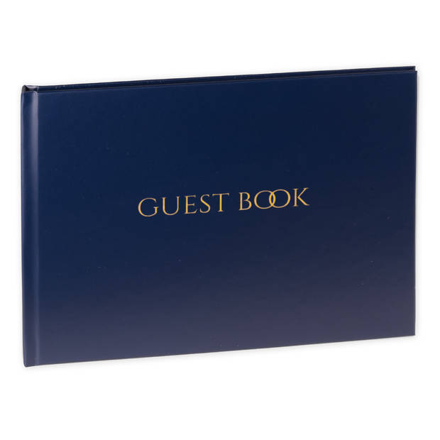 SecaDesign Gastenboek - GUEST BOOK - A4 formaat - donker blauw / goud - receptieboek huwelijk