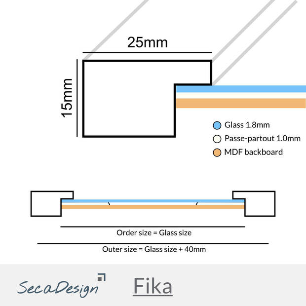 SecaDesign Fika Hout - Fotolijst 10x15 / 7x10 cm fotomaat met passe-partout - Zwart