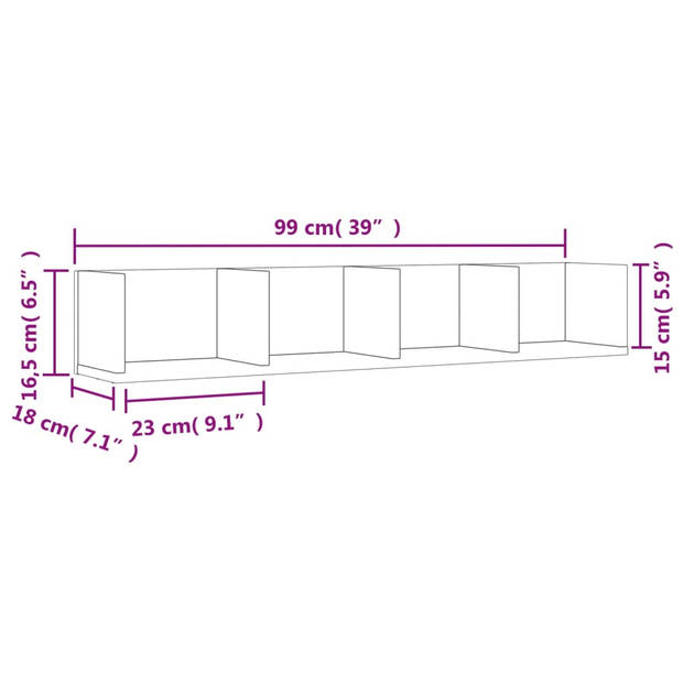 vidaXL Wandkast 99x18x16,5 cm bewerkt hout betongrijs