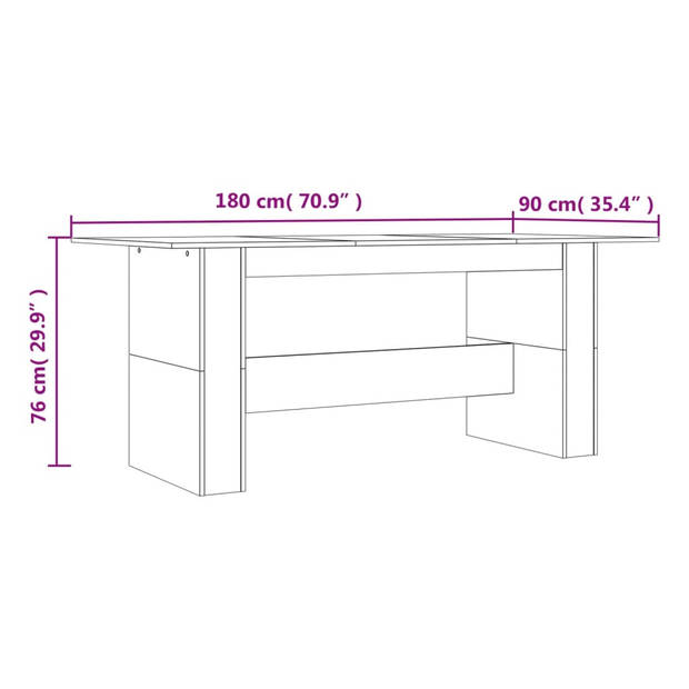 vidaXL Eettafel 180x90x76 cm bewerkt hout grijs sonoma eikenkleurig