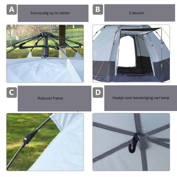 Tent voor 3 personen - Kampeertent - Koepeltent - Kamperen - 260 cm x 260 cm x 150 cm