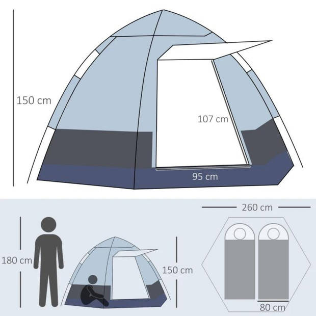 Tent voor 3 personen - Kampeertent - Koepeltent - Kamperen - 260 cm x 260 cm x 150 cm