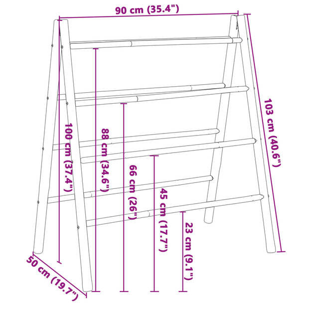 vidaXL Handdoekladder met 4 sporten 90x50x100 cm bamboe