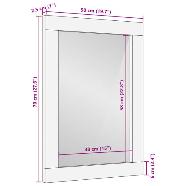 vidaXL Badkamerspiegel 50x70x2,5 cm massief mangohout en glas