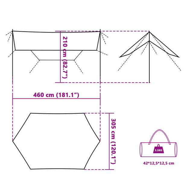 vidaXL Kampeerluifel waterdicht 460x305x210 cm blauw