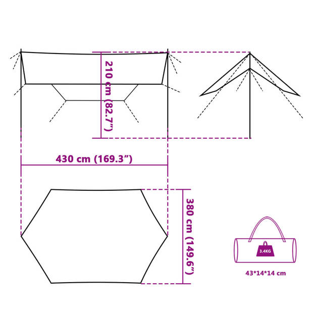 vidaXL Kampeerluifel waterdicht 430x380x210 cm blauw