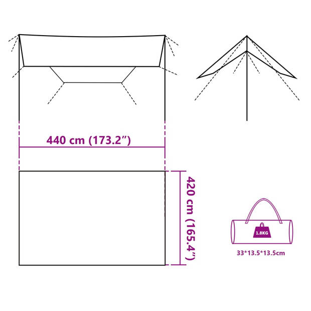 vidaXL Kampeerluifel waterdicht 420x440 cm groen