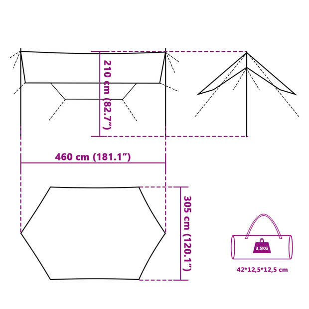 vidaXL Kampeerluifel waterdicht 460x305x210 cm oranje