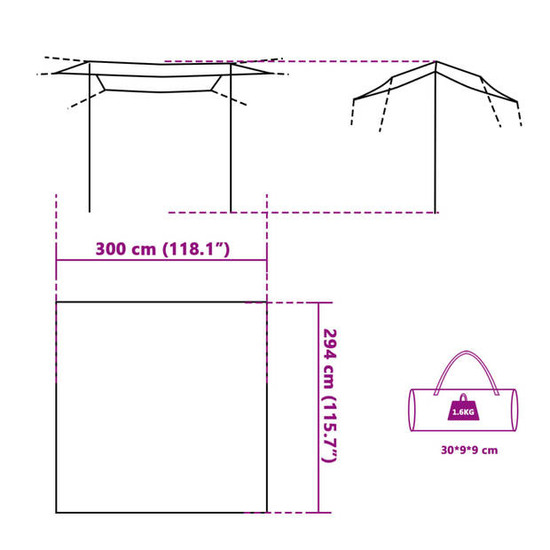 vidaXL Kampeerluifel waterdicht 300x294 cm grijs en oranje