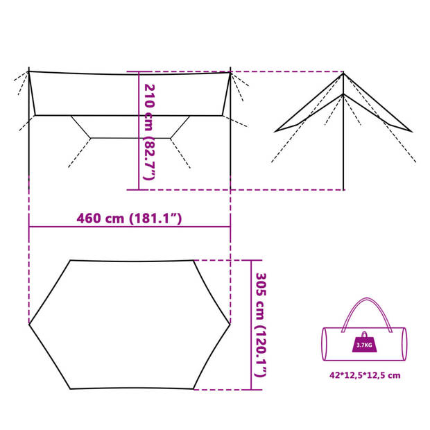 vidaXL Kampeerluifel waterdicht 460x305x210 cm groen