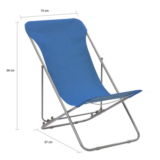 vidaXL Strandstoelen inklapbaar 2 st staal en oxford stof blauw