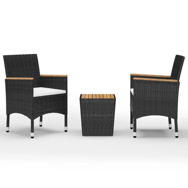 vidaXL 3-delige Bistroset poly rattan en acaciahout zwart