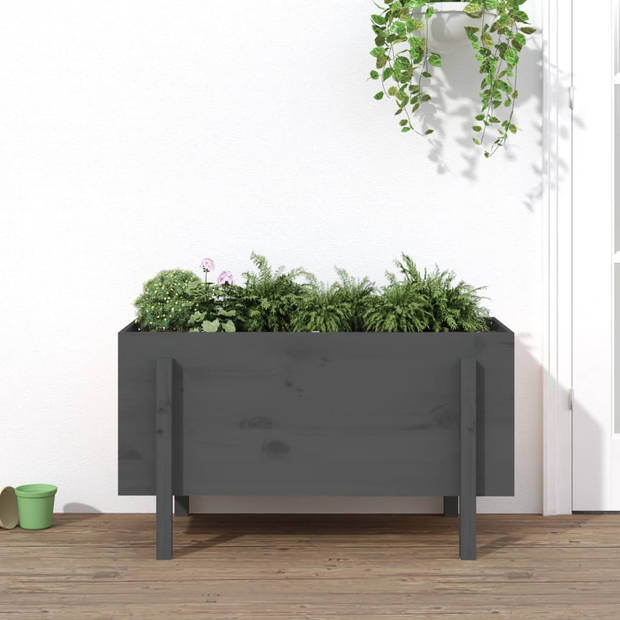 vidaXL Plantenbak verhoogd 101x50x57 cm massief grenenhout grijs