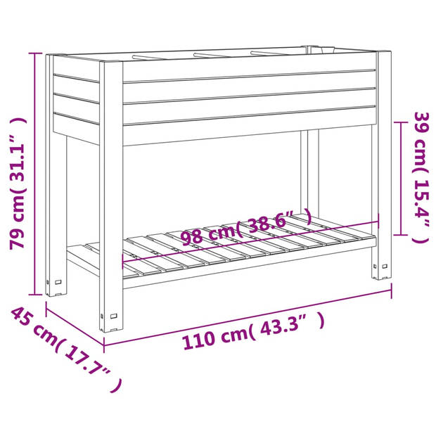 vidaXL Plantenbak verhoogd 110x45x79 cm polypropeen wit