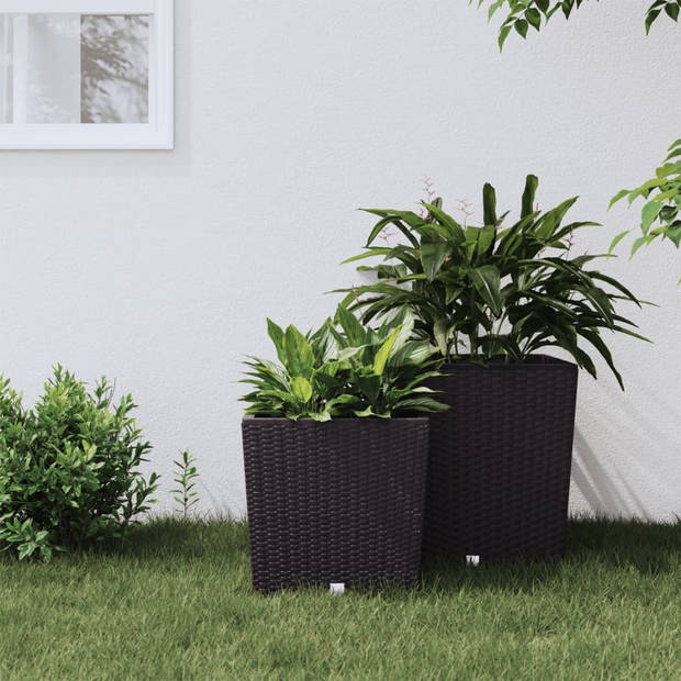 vidaXL Plantenbak met uitneembare bak rattan-look 21/32 L PP bruin