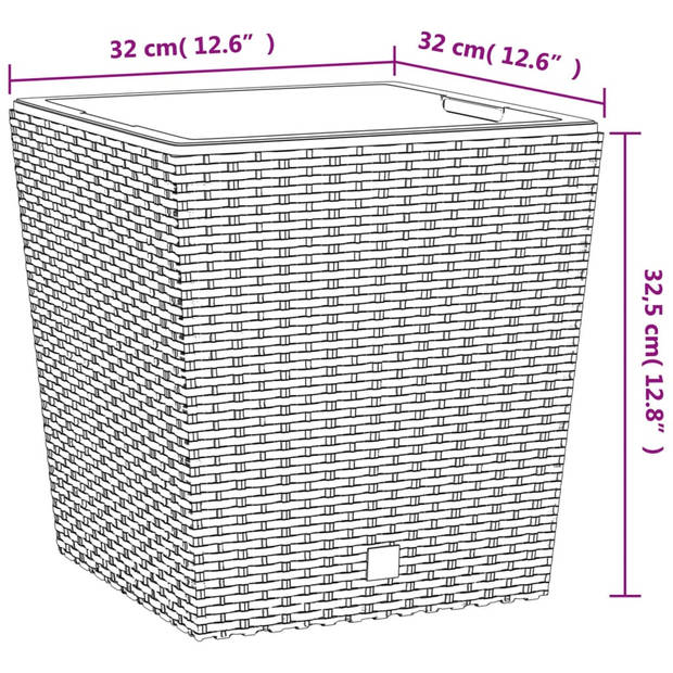 vidaXL Plantenbak met uitneembare bak rattan-look 21/32 L PP bruin