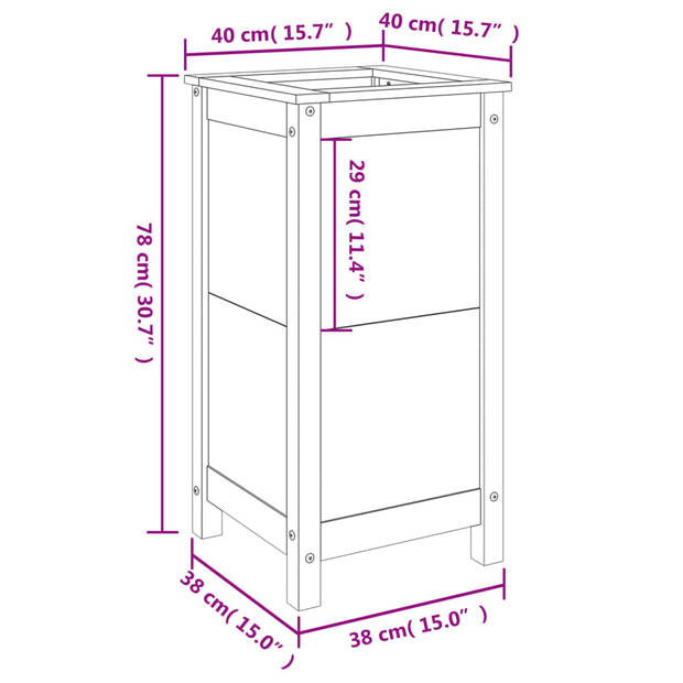 vidaXL Plantenbak 40x40x78 cm massief grenenhout zwart