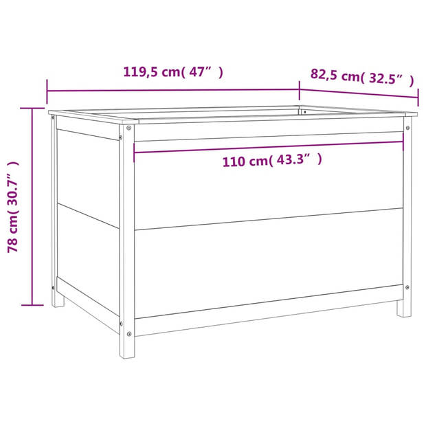 vidaXL Plantenbak verhoogd 119,5x82,5x78 cm massief grenenhout grijs